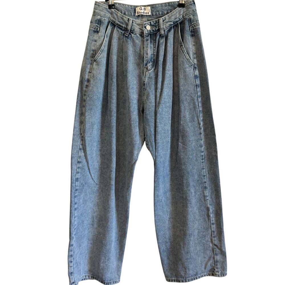 G.B Studios Wide Leg Denim Jeans Women’s Size M High Waist Light Wash Pleated